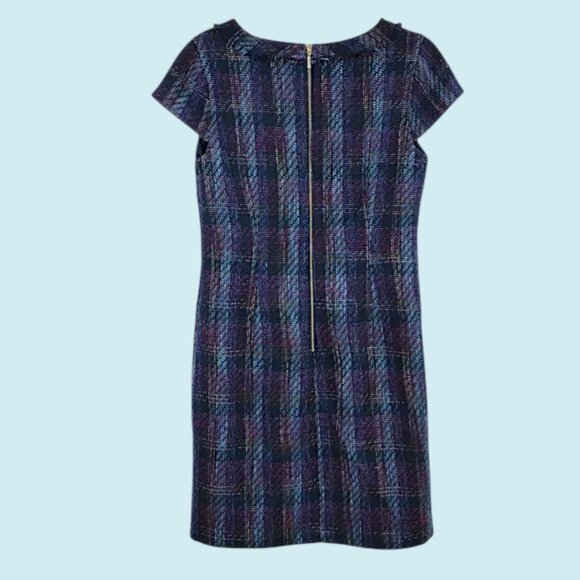 Karl Lagerfeld Dress Size 14 Tweed Sleeveless Shift Split V-neck Autumn Fall - Picture 2 of 10